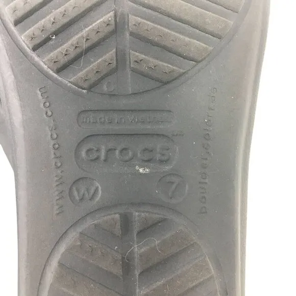 Crocs Sanrah Hammered Teardrop Sandal Black Silver Casual Slides Women's Size 7