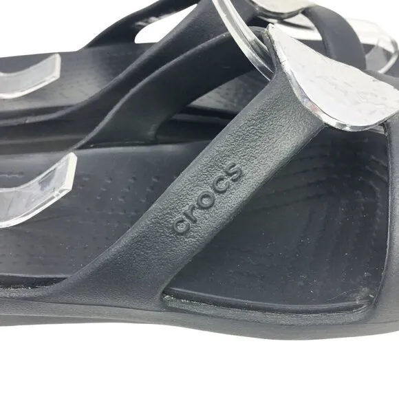 Crocs Sanrah Hammered Teardrop Sandal Black Silver Casual Slides Women's Size 7