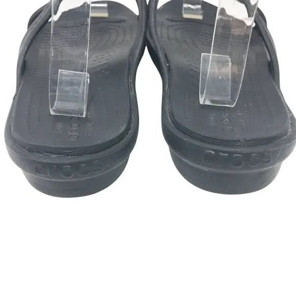 Crocs Sanrah Hammered Teardrop Sandal Black Silver Casual Slides Women's Size 7