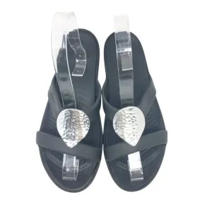 Crocs Sanrah Hammered Teardrop Sandal Black Silver Casual Slides Women's Size 7
