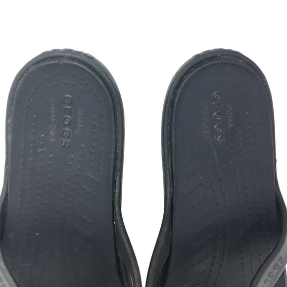 Crocs Sanrah Hammered Teardrop Sandal Black Silver Casual Slides Women's Size 7