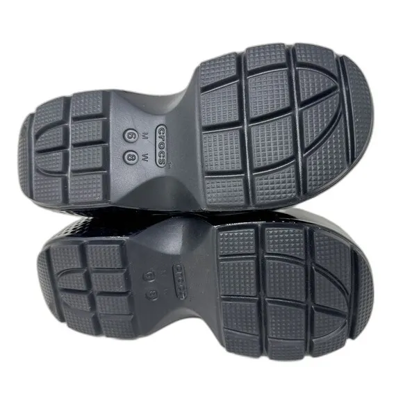 Crocs STOMP HYPER FLORAL HIGH SHINE SLIDE Black Unisex Size 8 W 6 M