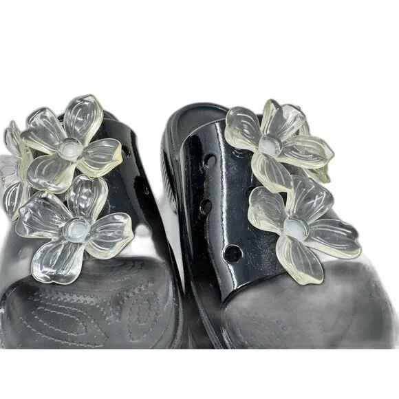 Crocs STOMP HYPER FLORAL HIGH SHINE SLIDE Black Unisex Size 8 W 6 M