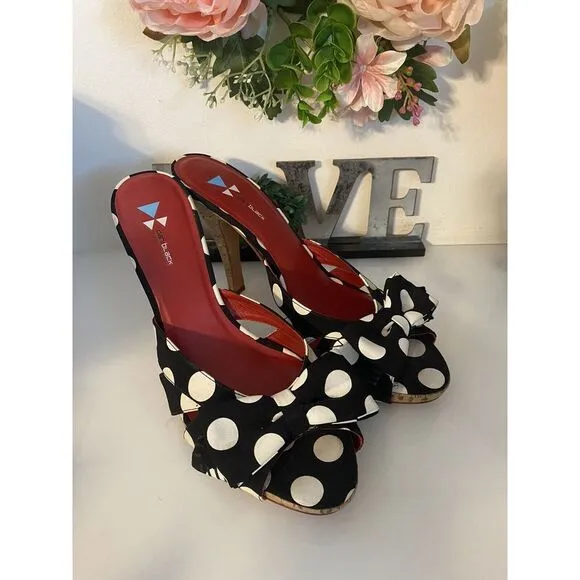 Daniblack Women's Wanda Slide Sandals Black and White Polka Dots Retro Style 10M