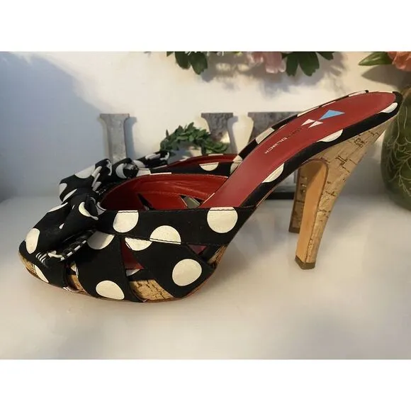 Daniblack Women's Wanda Slide Sandals Black and White Polka Dots Retro Style 10M