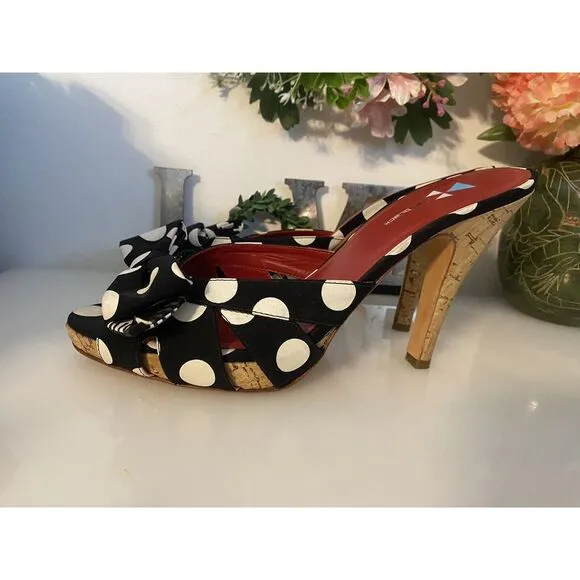 Daniblack Women's Wanda Slide Sandals Black and White Polka Dots Retro Style 10M