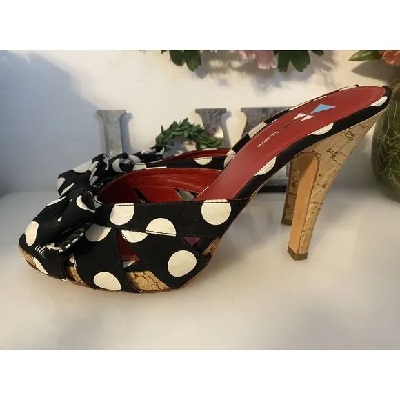 Daniblack Women's Wanda Slide Sandals Black and White Polka Dots Retro Style 10M