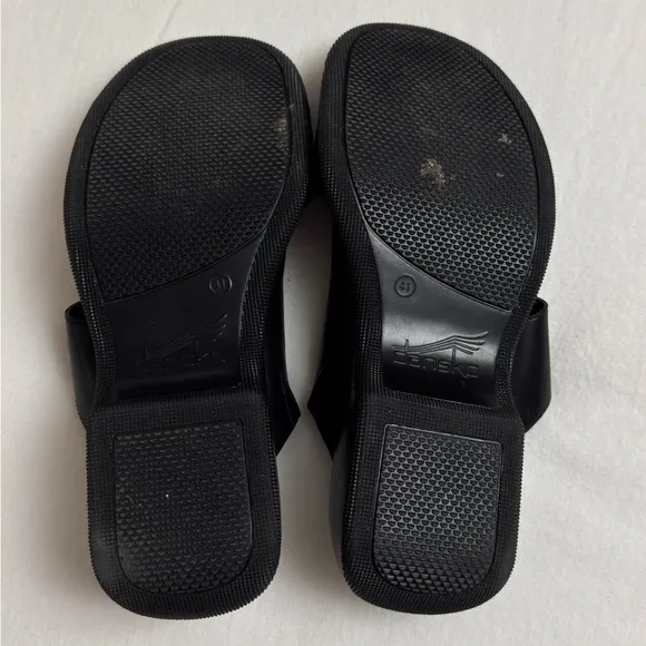 Dansko Black Lana Leather Two Strap Slide Slip On Sandals Size 41Classic Summer
