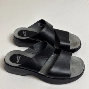 Dansko Black Lana Leather Two Strap Slide Slip On Sandals Size 41Classic Summer