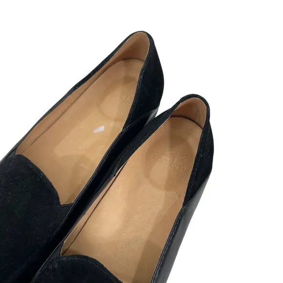 Dansko Black Women Leather &amp; Suede Loafers Size 37 Slip-On Shoes Durable Sole