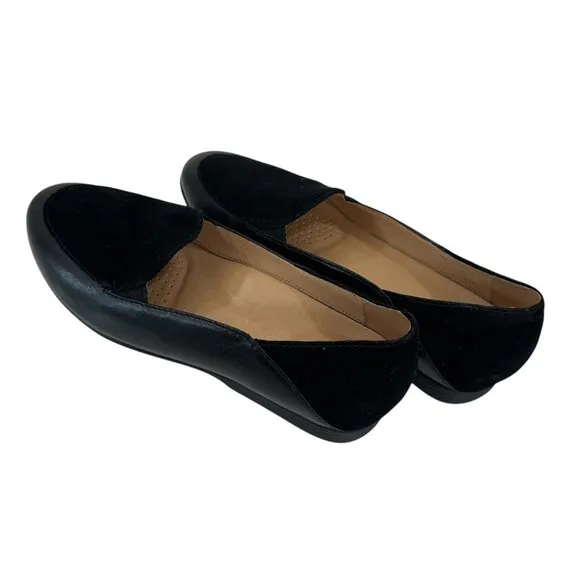 Dansko Black Women Leather &amp; Suede Loafers Size 37 Slip-On Shoes Durable Sole