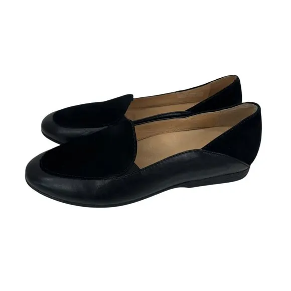 Dansko Black Women Leather &amp; Suede Loafers Size 37 Slip-On Shoes Durable Sole