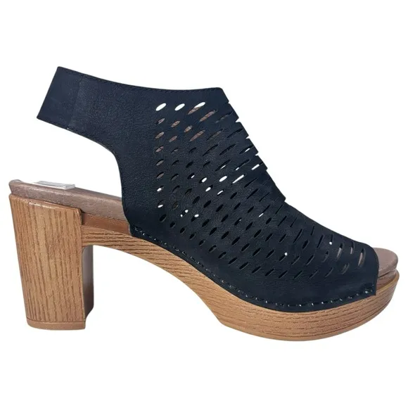 Dansko Danae Black Nubuck Leather Clog Mules Laser Cut Slingback Sandal,Size 6.5