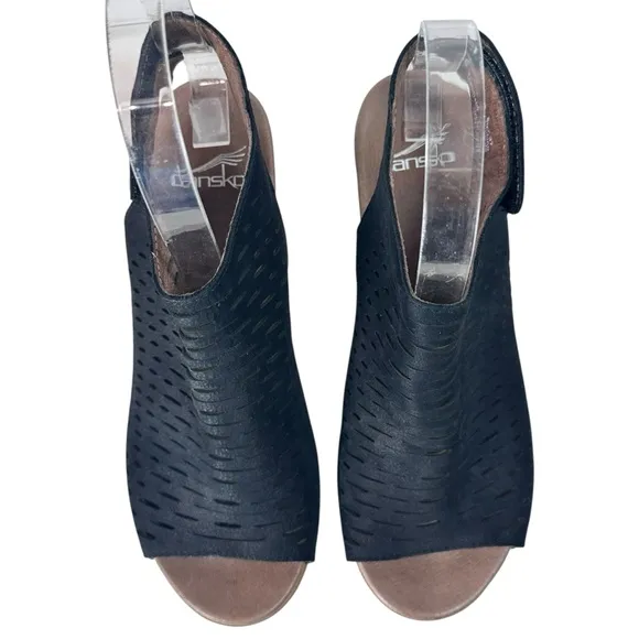 Dansko Danae Black Nubuck Leather Clog Mules Laser Cut Slingback Sandal,Size 6.5