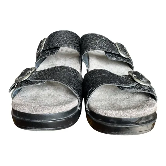 Dansko Embossed Black Leather Buckle Sandals Size 42