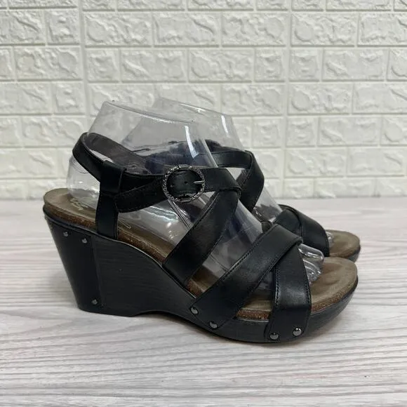 Dansko Frida Slingback Sandal WMNS 10-10.5 Black Leather Studded Wedge Open Toe