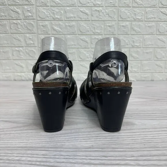 Dansko Frida Slingback Sandal WMNS 10-10.5 Black Leather Studded Wedge Open Toe