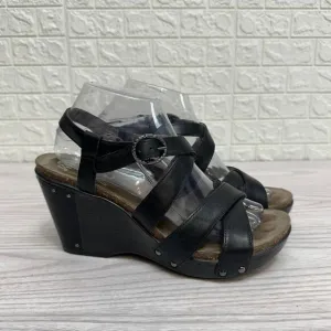 Dansko Frida Slingback Sandal WMNS 10-10.5 Black Leather Studded Wedge Open Toe