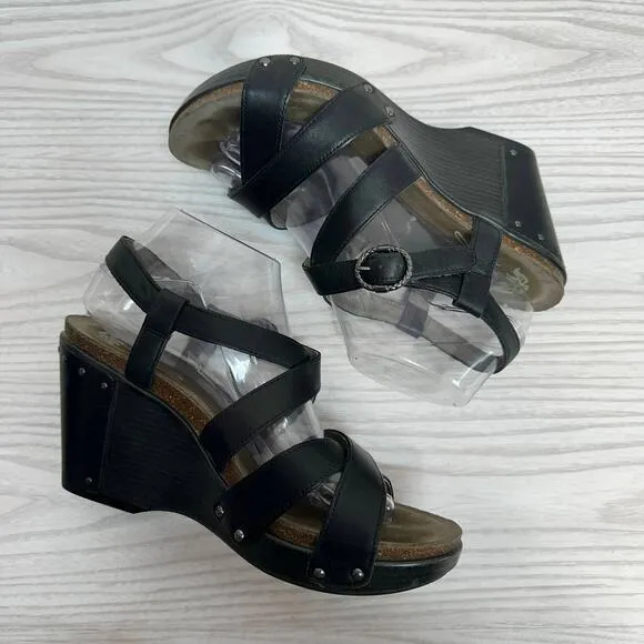 Dansko Frida Slingback Sandal WMNS 10-10.5 Black Leather Studded Wedge Open Toe