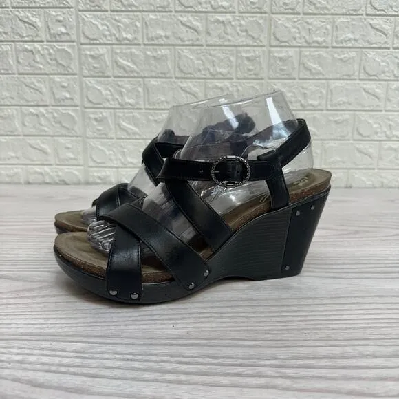 Dansko Frida Slingback Sandal WMNS 10-10.5 Black Leather Studded Wedge Open Toe
