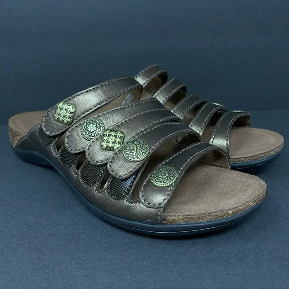 Dansko Janie Slides Leather Bronze Medallion Slide
