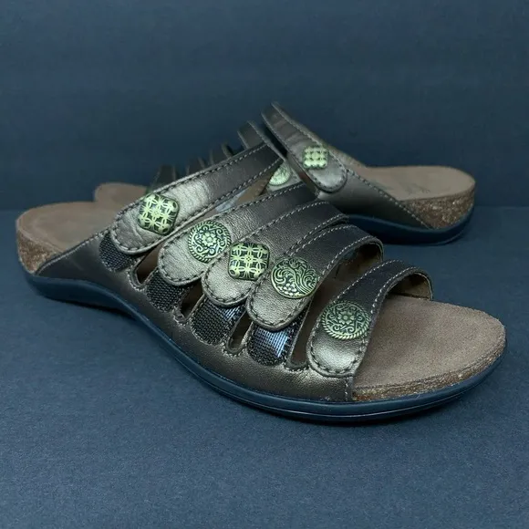 Dansko Janie Slides Leather Bronze Medallion Slide