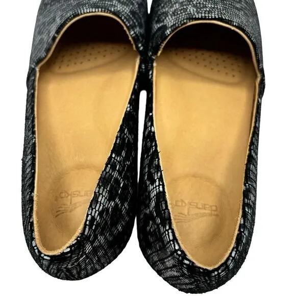 Dansko Larisa Grey Leopard Print Slip On Leather Flats Size 38 (7.5-8)