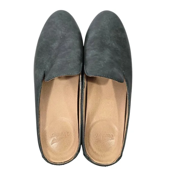 Dansko Lexie Green Leather Slip On Mules