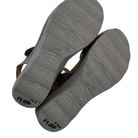 Dansko Women Peep Toe Slingback Sandals Metallic Leather Size 37 Comfort Wedge