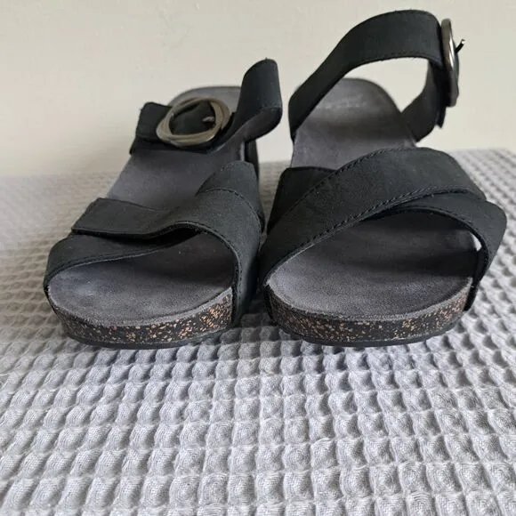 Dansko Womens 8.5 9 / EU 39 Susie Wedge Sandals Black Nubuck Slide Comfort Boho