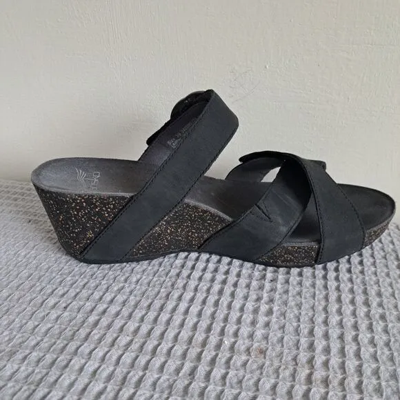 Dansko Womens 8.5 9 / EU 39 Susie Wedge Sandals Black Nubuck Slide Comfort Boho