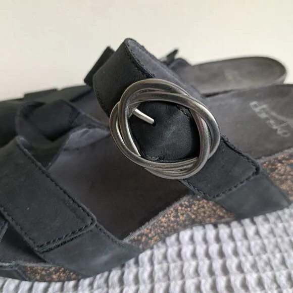 Dansko Womens 8.5 9 / EU 39 Susie Wedge Sandals Black Nubuck Slide Comfort Boho