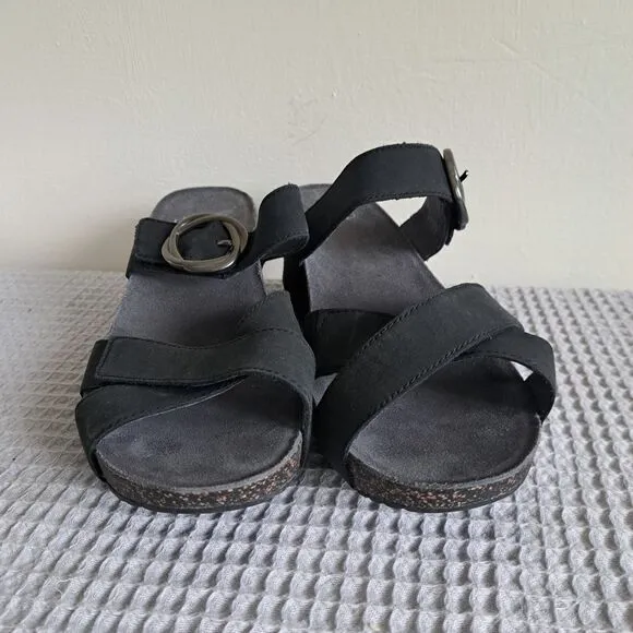 Dansko Womens 8.5 9 / EU 39 Susie Wedge Sandals Black Nubuck Slide Comfort Boho