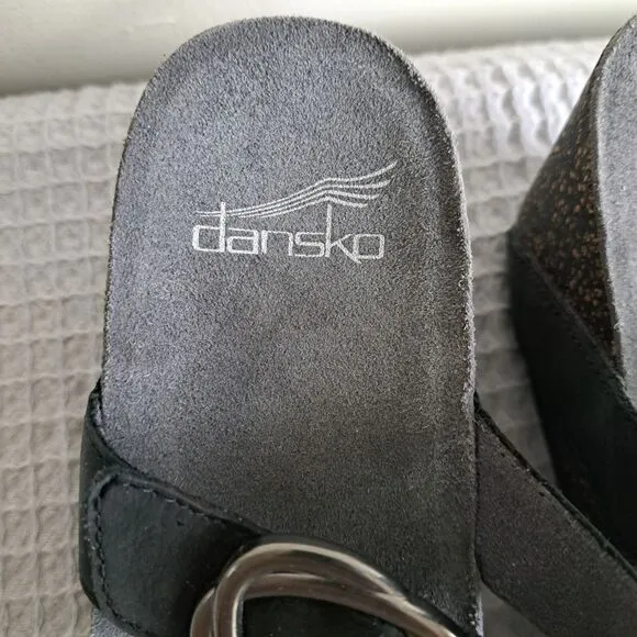 Dansko Womens 8.5 9 / EU 39 Susie Wedge Sandals Black Nubuck Slide Comfort Boho