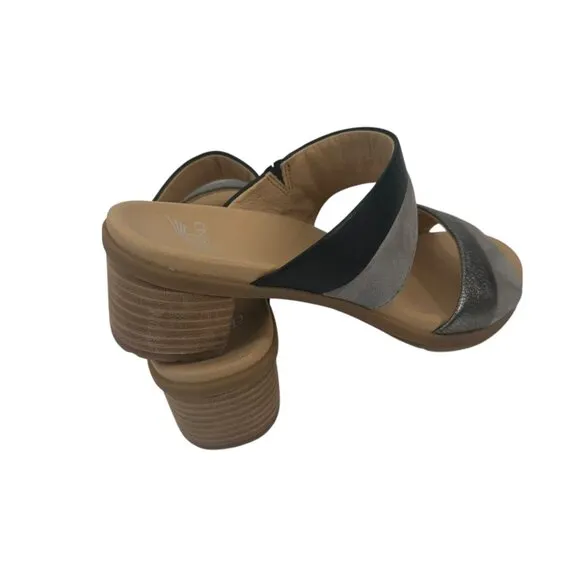 Dansko Womens Gray &amp; Black Open-Toe Slide Sandals Size 38 Comfort Block Heels