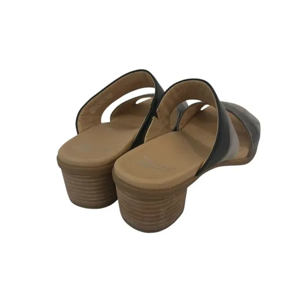 Dansko Womens Gray &amp; Black Open-Toe Slide Sandals Size 38 Comfort Block Heels
