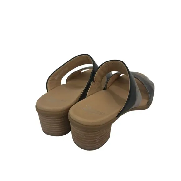 Dansko Womens Gray &amp; Black Open-Toe Slide Sandals Size 38 Comfort Block Heels