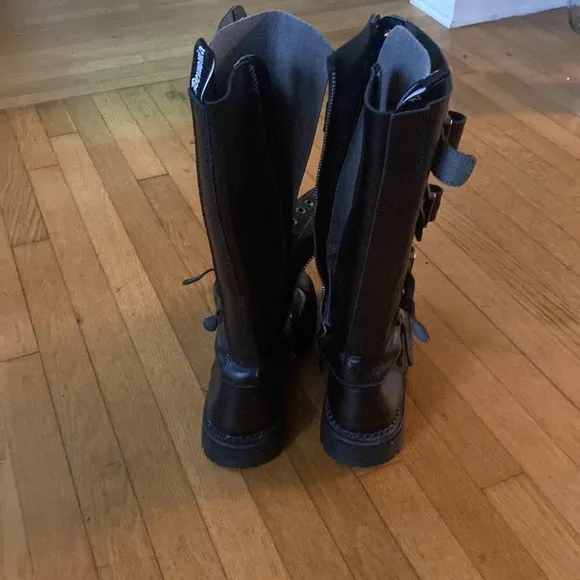 DEMONIA DOLLS KILL BLACK BUCKLE HEAVY MOTO BOOTS 12 FLAW PUNK STEAMPUNK GOTH