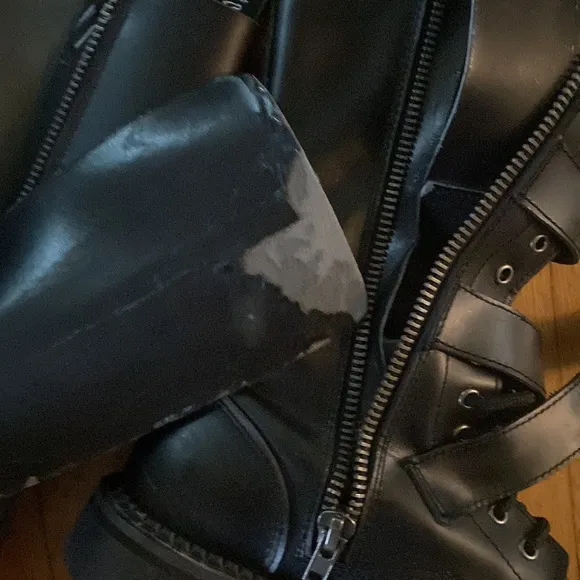 DEMONIA DOLLS KILL BLACK BUCKLE HEAVY MOTO BOOTS 12 FLAW PUNK STEAMPUNK GOTH