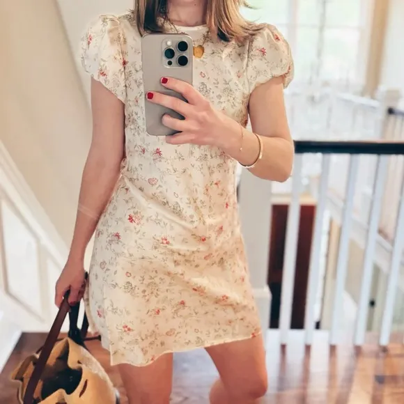Dôen Jewel Dress in Flowering Meadow 100% Silk Mini Dress Size M