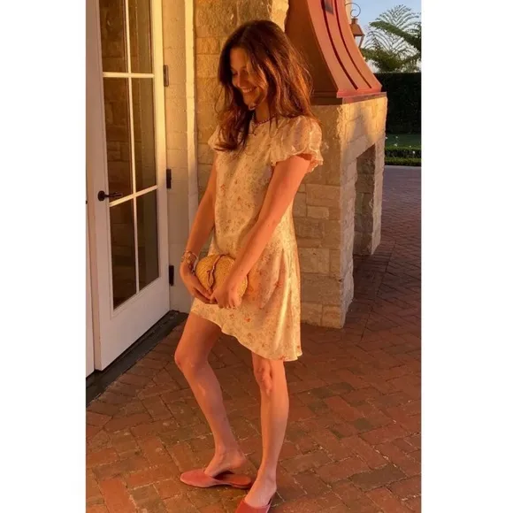Dôen Jewel Dress in Flowering Meadow 100% Silk Mini Dress Size M
