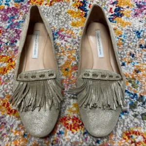 Diane von Furstenberg Muted Gold Fringe Loafers