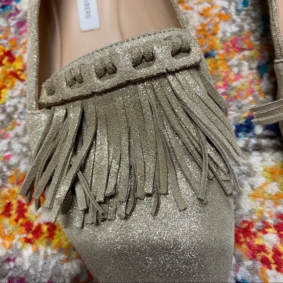 Diane von Furstenberg Muted Gold Fringe Loafers