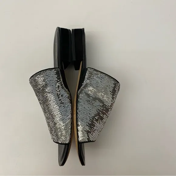 Diane Von Furstenberg || Samassi Slide Sandals Silver Sequin 36