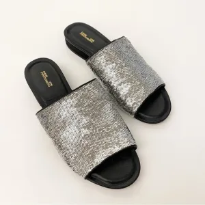 Diane Von Furstenberg || Samassi Slide Sandals Silver Sequin 36