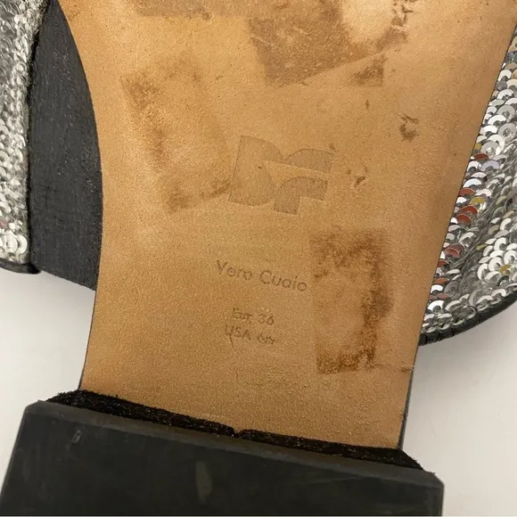 Diane Von Furstenberg || Samassi Slide Sandals Silver Sequin 36