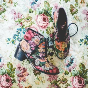 DIBA London Floral Tapestry Lace Up Boots 7.5