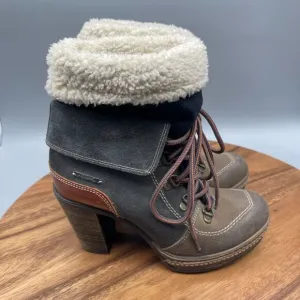 Diesel Boots Womens Size 7 / 37 Suede Leather High Heel Lace Up Booties Khaki