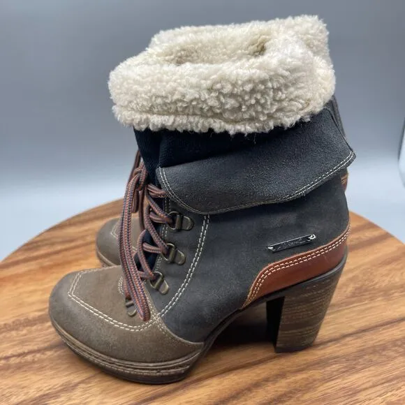 Diesel Boots Womens Size 7 / 37 Suede Leather High Heel Lace Up Booties Khaki