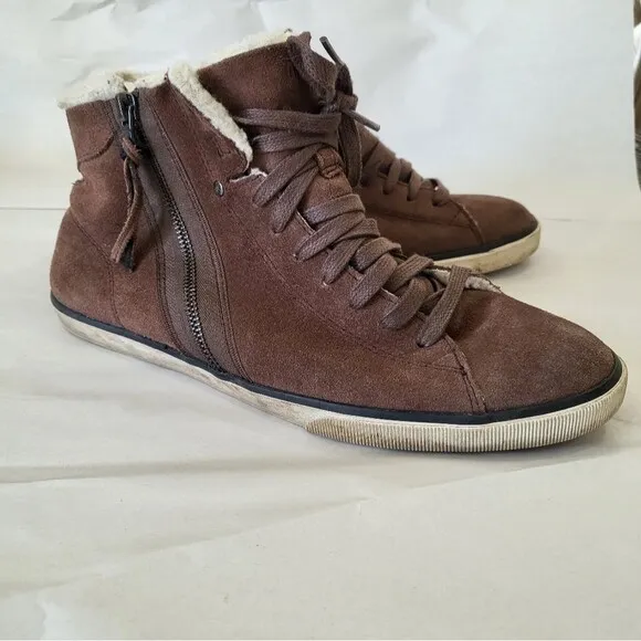 Diesel Brown Beach Pit Sherpa Fleece Lined Suede Leather Sneakers Size US 9